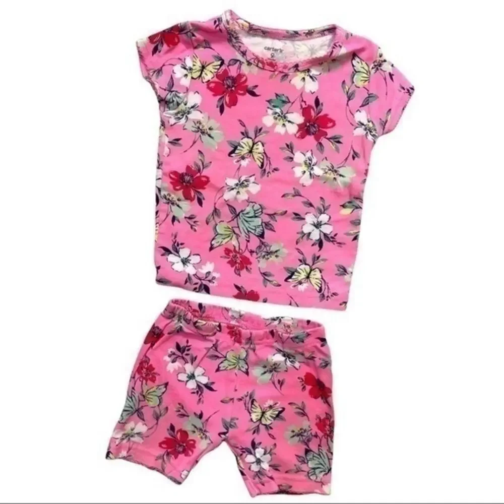 Carter’s 2 Piece Pajama Set Short Sleeve Top and Shorts Size 6 Months tropical